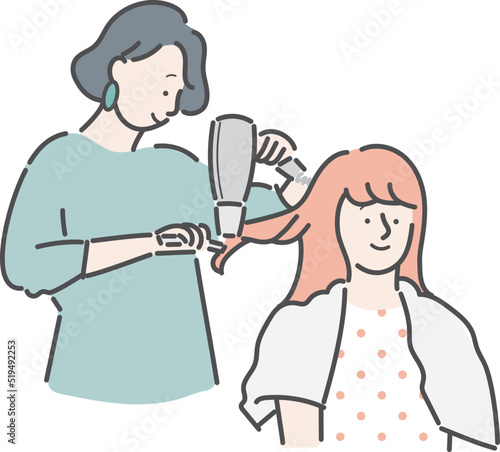 髪を乾かす美容師　美容室　女性　イラスト