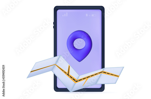 Pinpoint on the map. GPS locator 3d. Position mark gps icon on the tourist map. Delivery location, destination, route, geo position mark, directions. Online search, road, use app on phone. Vector