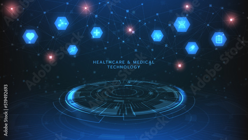 Healthcare and medical icon pattern innovation digital technology technology background. Medical, science and technology concepts. Abstract futuristic design. Vector illustration.