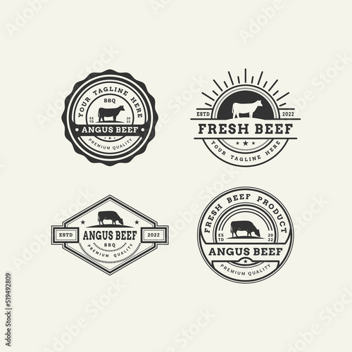 Angus beef meat vintage label logo design pack