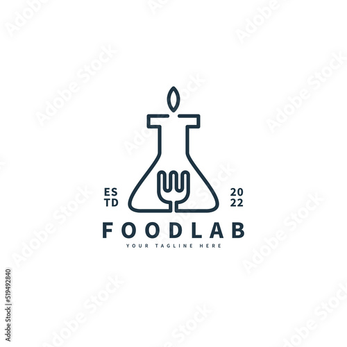 Food lab vintage logo design with fork icon vector illustration