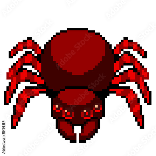 An 8-bit retro-styled pixel-art illustration of a red-haired tarantula.