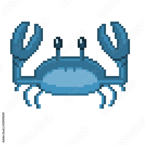 An 8-bit retro-styled pixel-art illustration of a blue crab.