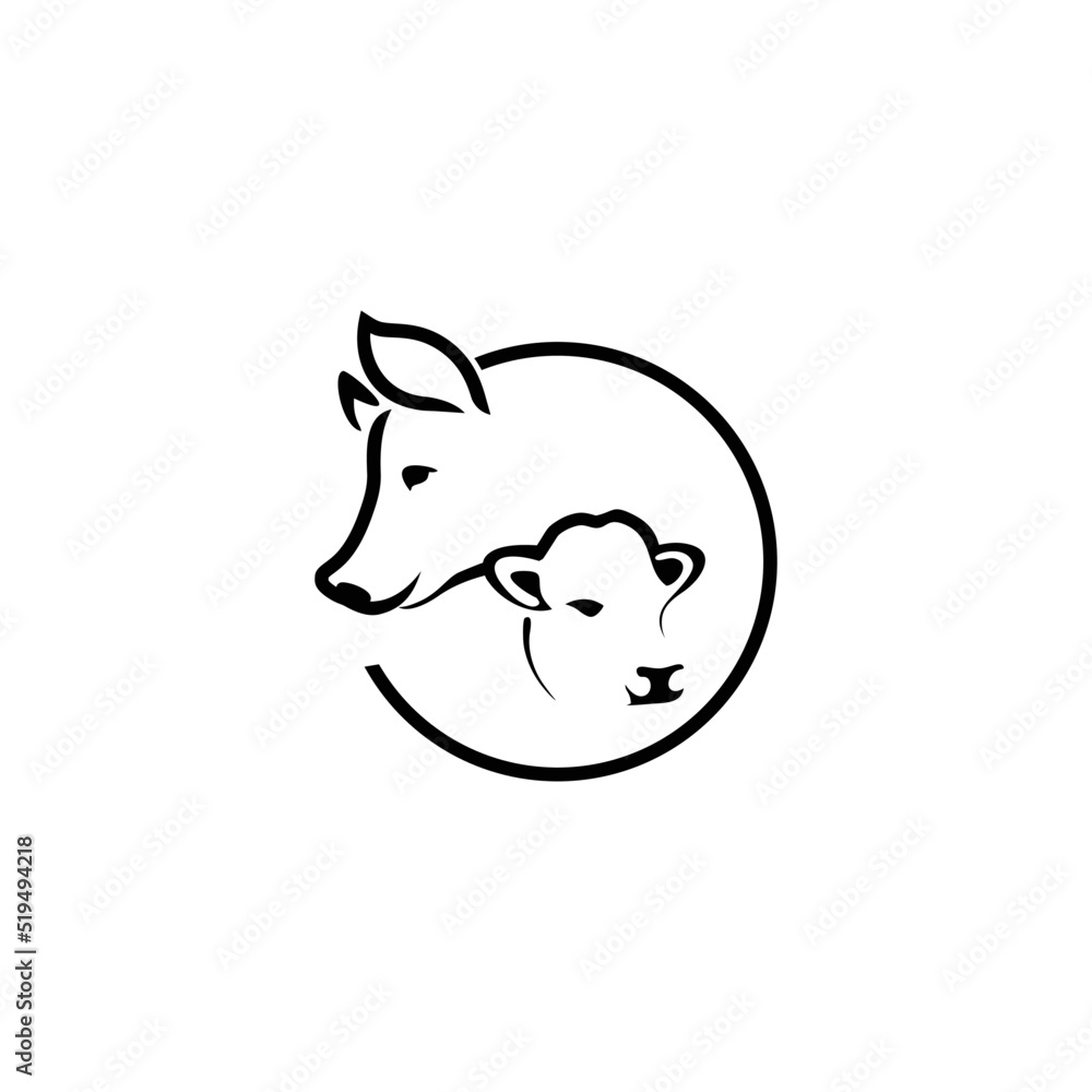 Cow and pig logo vector in modern line style Cow and pig logo vector in modern line style