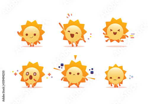 set of sun cute character mascot minimal collection