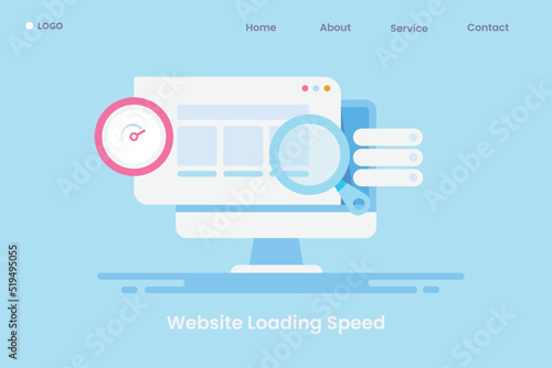 SEO web hosting, website optimization page loading speed, internet communication technology concept, flat design web banner template.