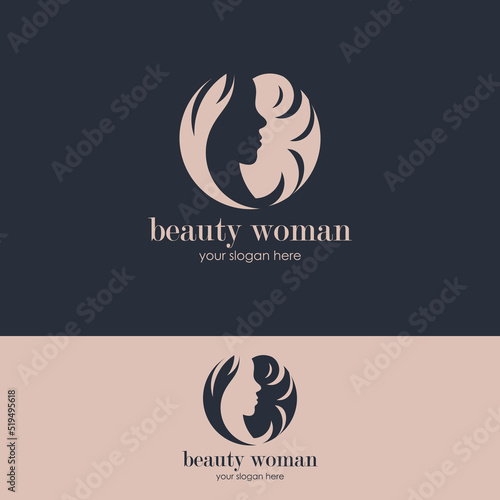 Linear simple logo female face smelling tulip at hand drawn circle frame for beauty spa salon vector illustration. Woman with flower at rounded border feminine cosmetic cosmetology skin care wellness
