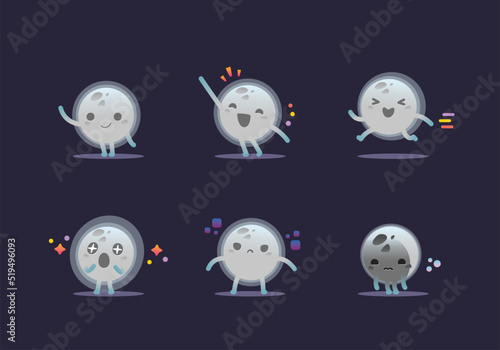 set of Moon cute character mascot minimal collection