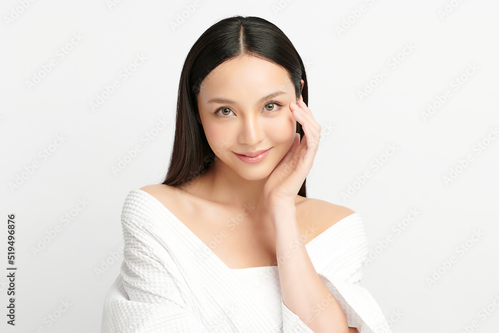Beautiful young asian woman with clean fresh skin on white background, Face care, Facial treatment, Cosmetology, beauty and spa, Asian women portrait. Beautiful young asian woman with clean fresh skin on white background, Face care, Facial treatment, Cosmetology, beauty and spa, Asian women portrait.