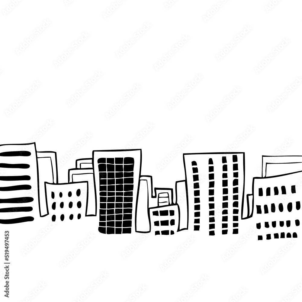 Freehand line drawing of buildings and buildings