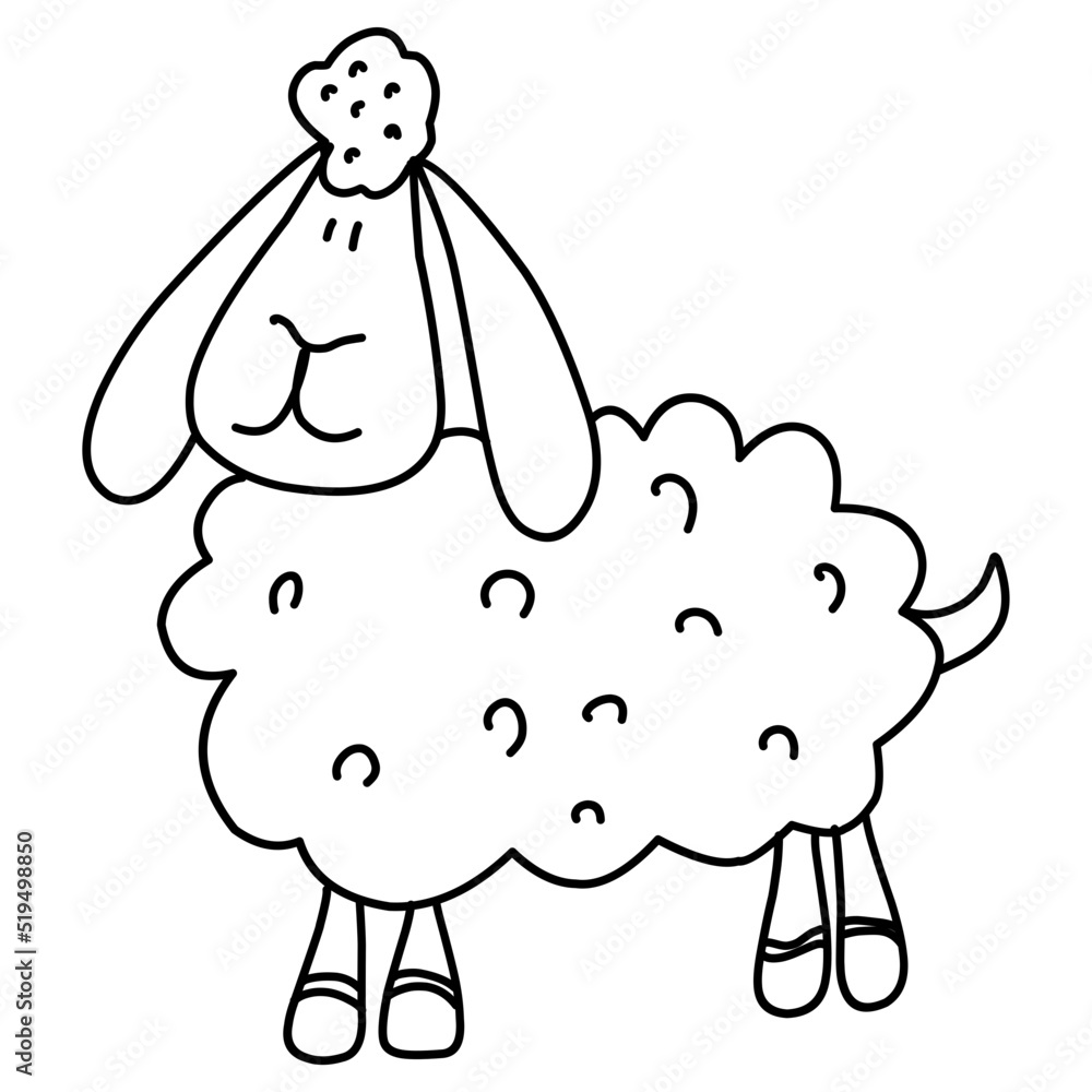 Fototapeta premium Sheep Illustration. Hand-drawn doodles illustration. Line art. Cute, Funny. Cartoon Sheep