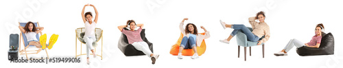 Set of relaxing young woman...