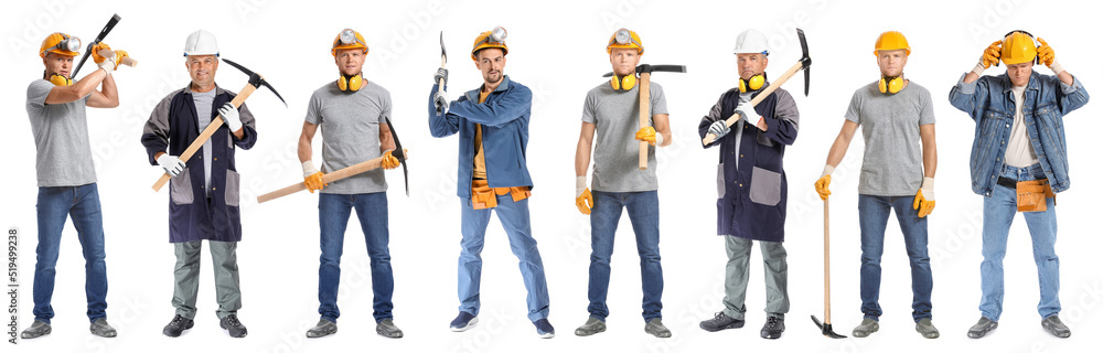 Set of miner men on white background Set of miner men on white background