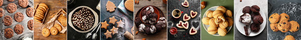 Collage of tasty cookies, top view Collage of tasty cookies, top view