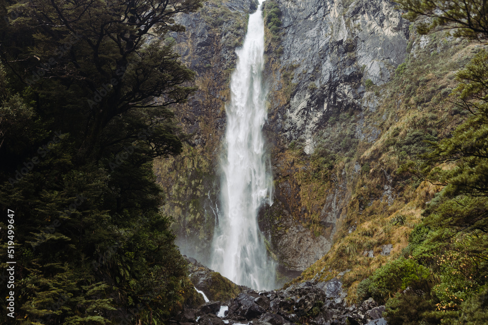 Devils Punchbowl Waterfall, South Island, New zealand.