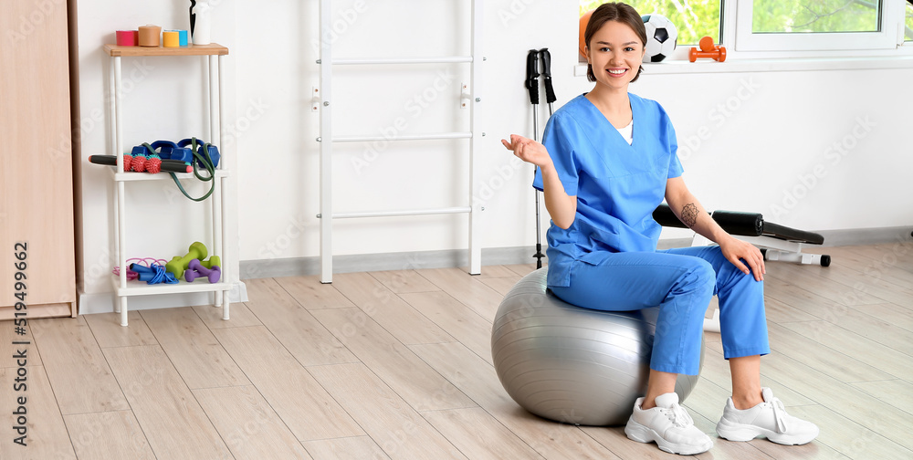 Female physiotherapist in rehabilitation center Female physiotherapist in rehabilitation center