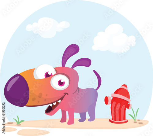 Cute cartoon  funny dog. Vector illustration