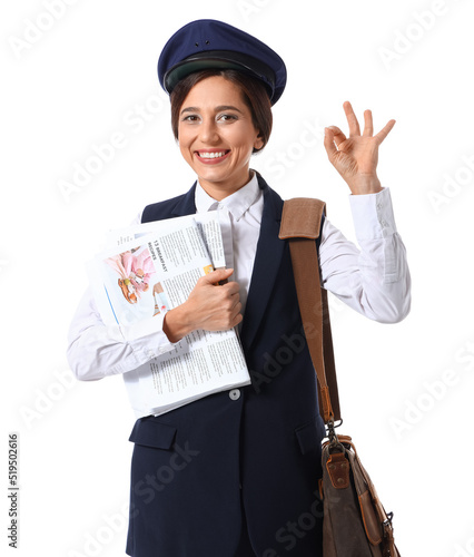 Female postman with newspap...