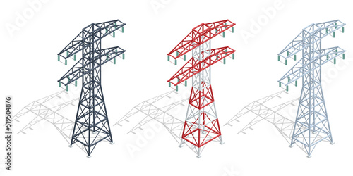 Photo Isometric high voltage transmission lines and power pylons