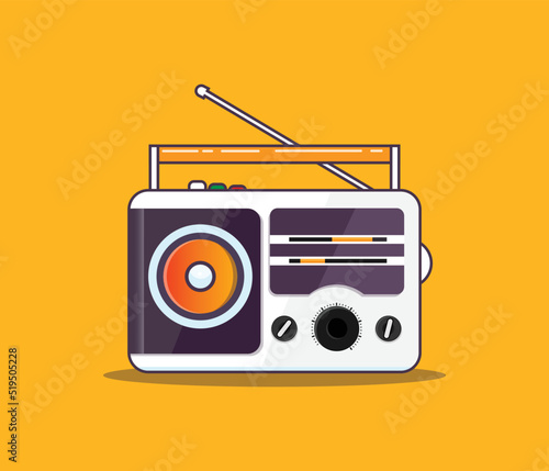 Old radio icon vector illustration, flat style, Retro radio. Vector illustration of vintage radio receiver.