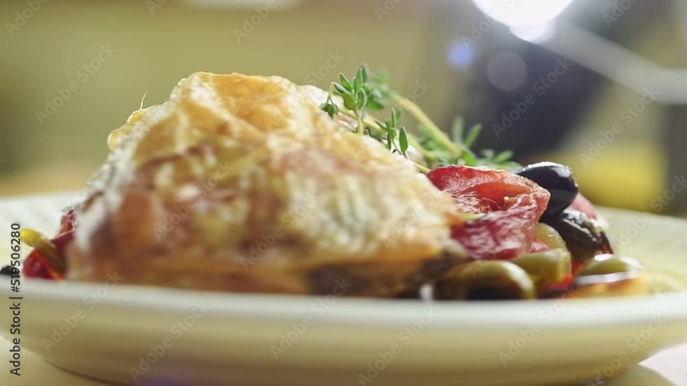 Delicious chicken with tomatoes and peppers.
Delicious chicken with tomatoes and peppers.