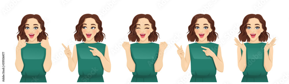 Surprised shocked beatiful woman with different gestures isolated vector illustration Surprised shocked beatiful woman with different gestures isolated vector illustration
