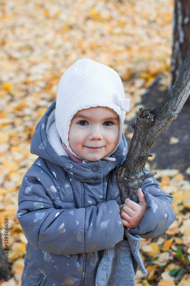 Smiling little girl walking in autumn park. Smiling little girl walking in autumn park.