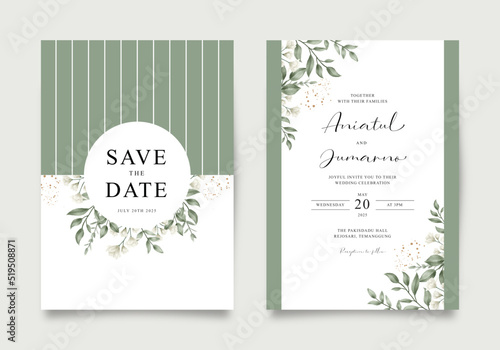 Elegant double sided wedding invitation set in floral watercolor