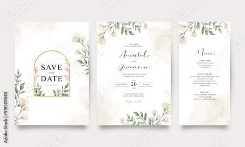Set of wedding invitation templates with flowers and leaves