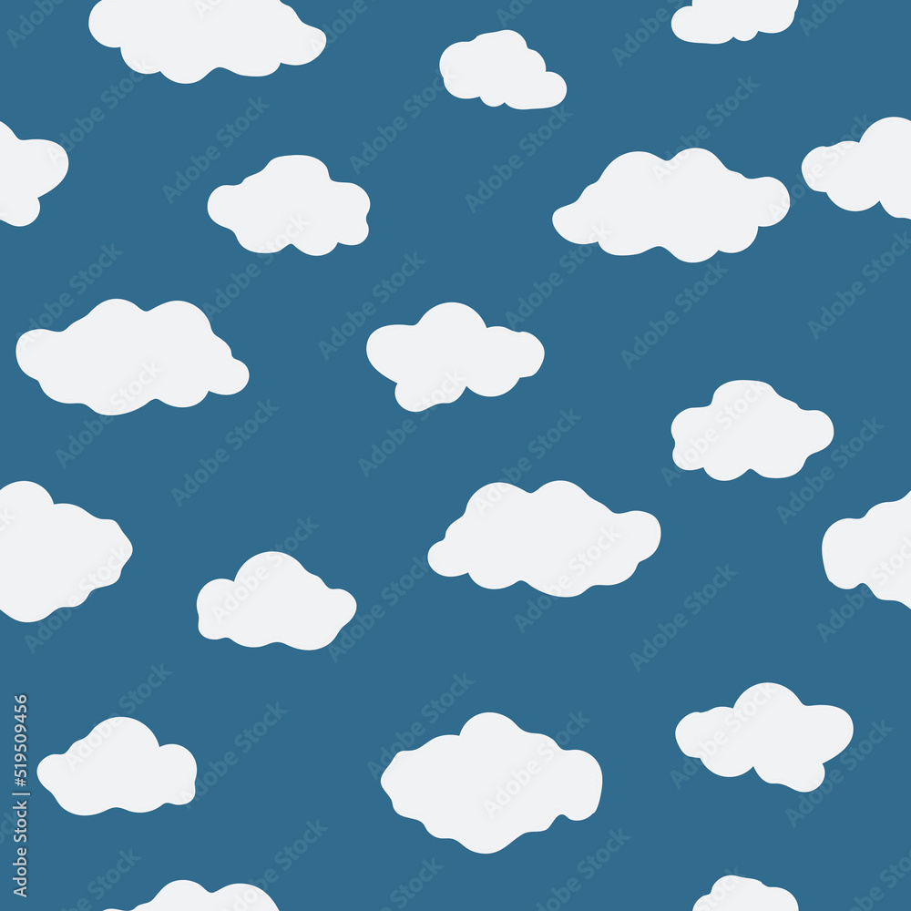 Clouds seamless pattern on a blue background