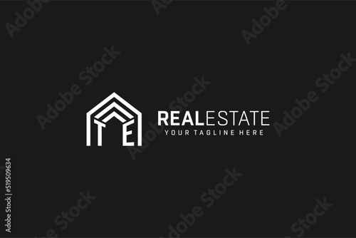 Letter TE house roof shape logo, creative real estate monogram logo style