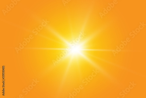 Warm sun on a yellow background. Leto.bliki solar rays.Оrange yellow background.