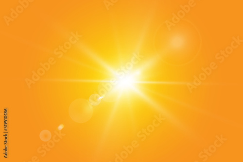 Warm sun on a yellow background. Leto.bliki solar rays.Оrange yellow background.