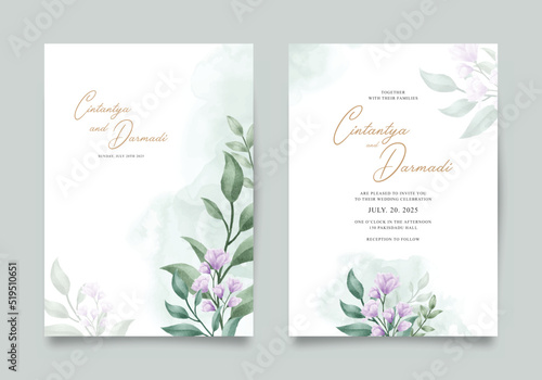 Watercolor floral wedding invitation template