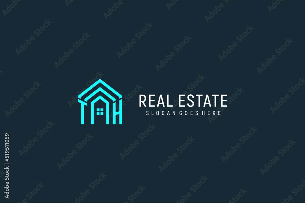Initial letter TH roof logo real estate with creative and modern logo ...