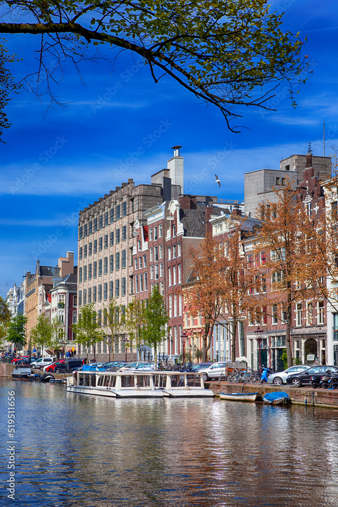 Romantic Destinations. City of Amsterdam with One of The Canals of Amsterdam.