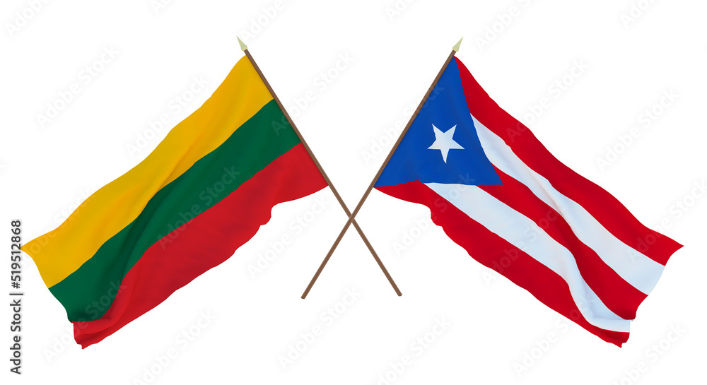 Background, 3D render for designers, illustrators. National Independence Day. Flags Lithuania and Puerto-Rico Background, 3D render for designers, illustrators. National Independence Day. Flags Lithuania and Puerto-Rico