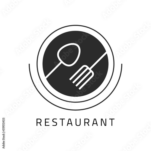 Logo restaurant food circle vector icon or luxury eat bar and catering chef logotype modern simple minimal design with fork and spoon line, cafeteria cutlery or kitchen gourmet tools sign image