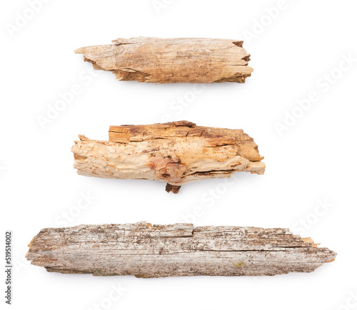 Broken wooden stick isolated on white background
