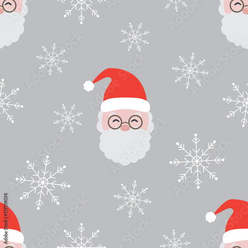 Vector seamless pattern with Santa Claus character and snowflakes in cartoon style © Birdy