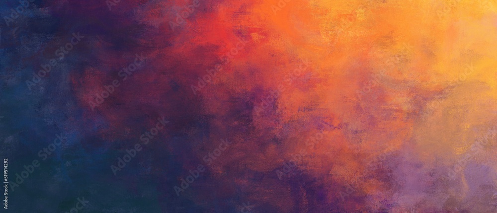 油絵抽象アート背景）紫からオレンジへのグラデーションの横長テンプレート　夜　炎　ナチュラル　ドライ