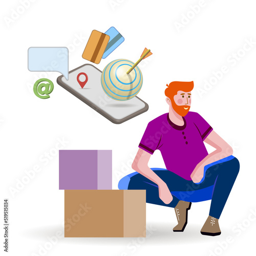 

Fast delivery of the parcel.
 Order a parcel using an electronic application. Vector illustration.