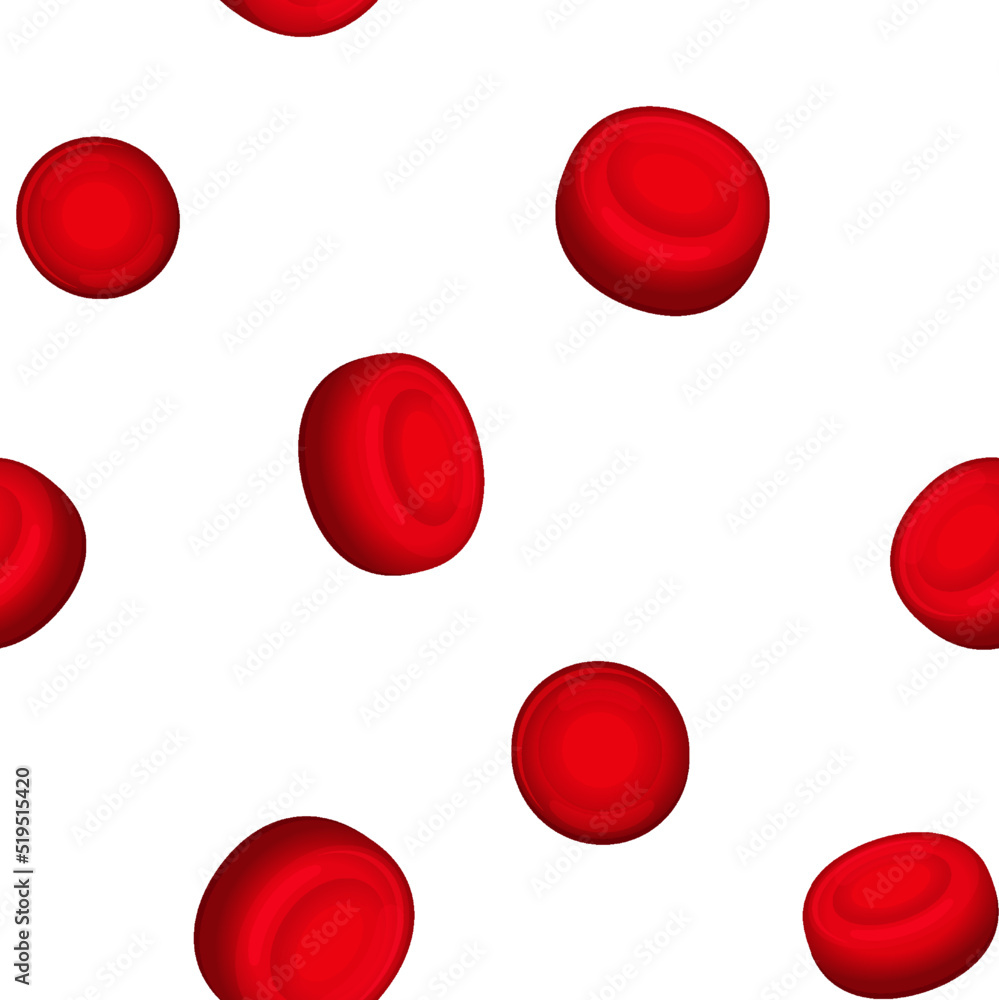 Red Blood Cells Seamless Pattern on White Background. Vector