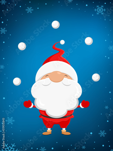 Santa Claus juggling snowballs. Vector illustration.
