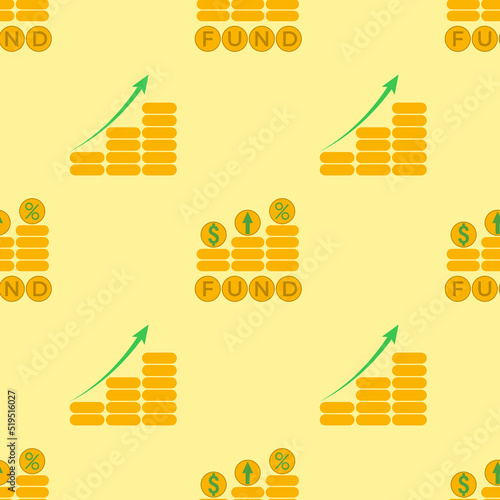 Investment fund seamless pattern. Icon of investment, savings, income, money management. Long term investing, pension fund concept. Design for wallpaper, packing, wrapping paper. Vector illustration