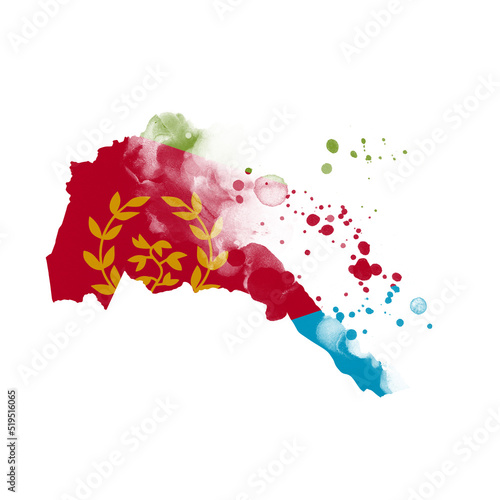 Sublimation background country map- form on white background. Artistic shape in colors of national flag. Eritrea