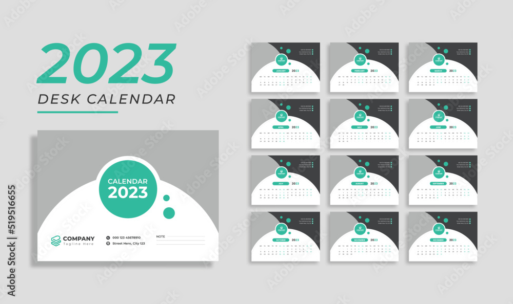 Naklejka premium Modern new year calendar template, Set Desk Calendar 2023 template Creative design