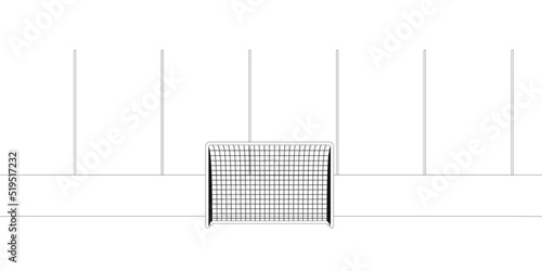 Outline of a hockey stadium with gates from black lines isolated on a white background. Front view. Vector illustration.