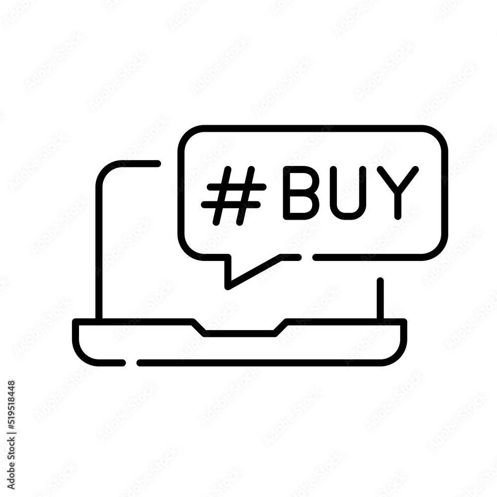 Laptop with buy message on it. Pixel perfect, editable stroke line icon Laptop with buy message on it. Pixel perfect, editable stroke line icon