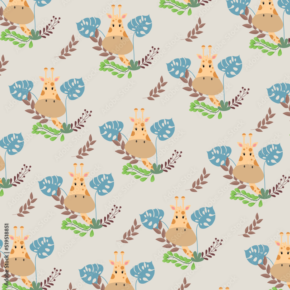 Exotic summer print. Seamless pattern with monstera tree, giraffe. Vector illustration Exotic summer print. Seamless pattern with monstera tree, giraffe. Vector illustration